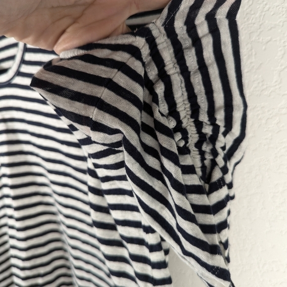 ALLSAINTS Harper LINEN COTTON Striped Cold Shoulder T-Shirt Ink Blue Size XS - Picture 14 of 14